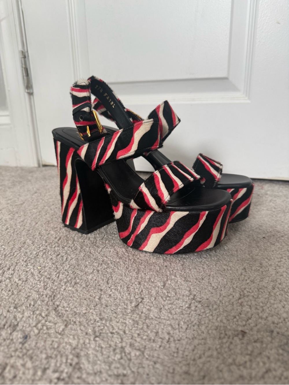 Michael Kors Collection Black, Red & Cream Zebra-Print Platform Sandals